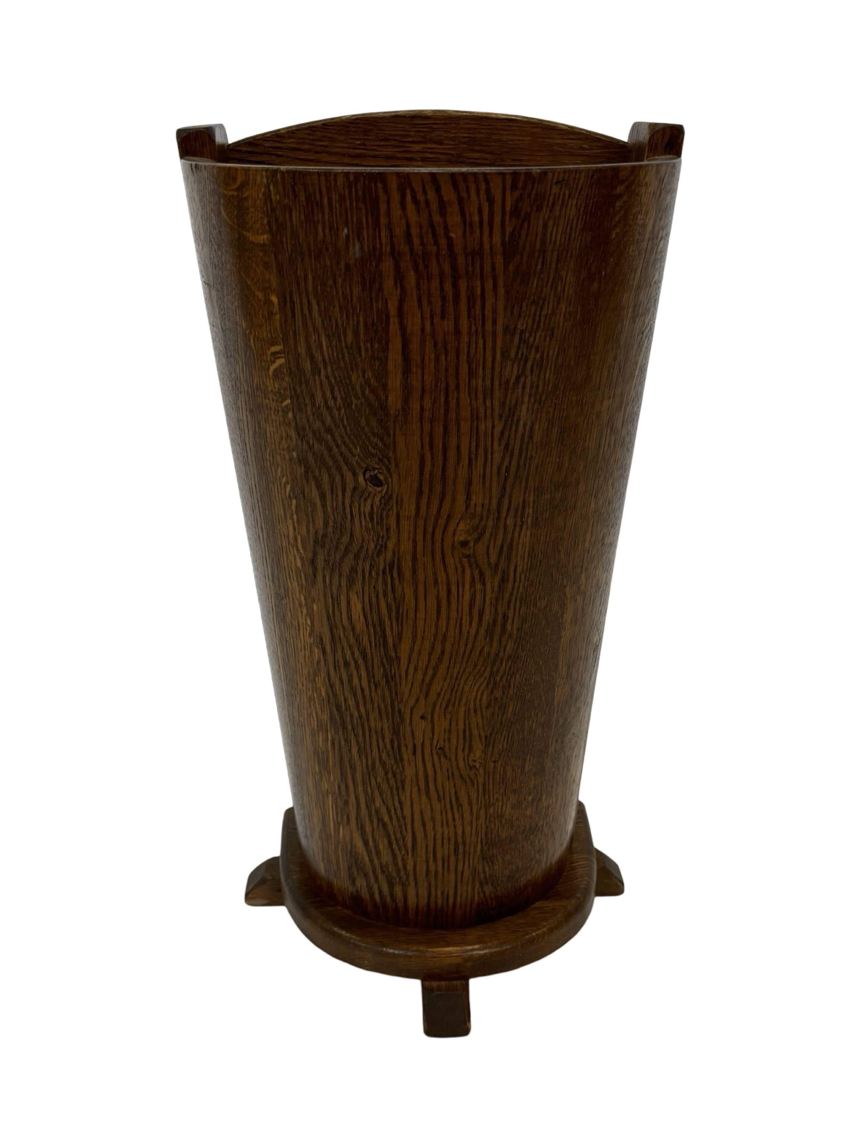 Vintage dark oak umbrella stand basket storage design 60s minimalist design