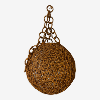 Vintage rattan ball suspension 70