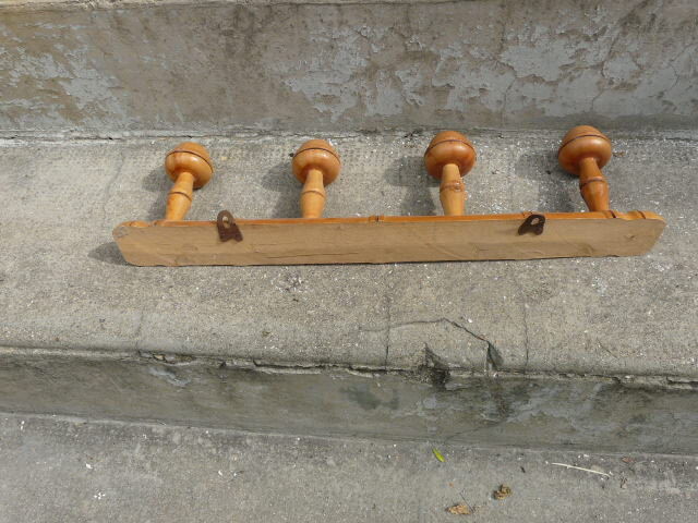Bamboo style wooden coat holder 40s, 4 hooks
