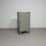 Gray metal locker. Industrial small sideboard.