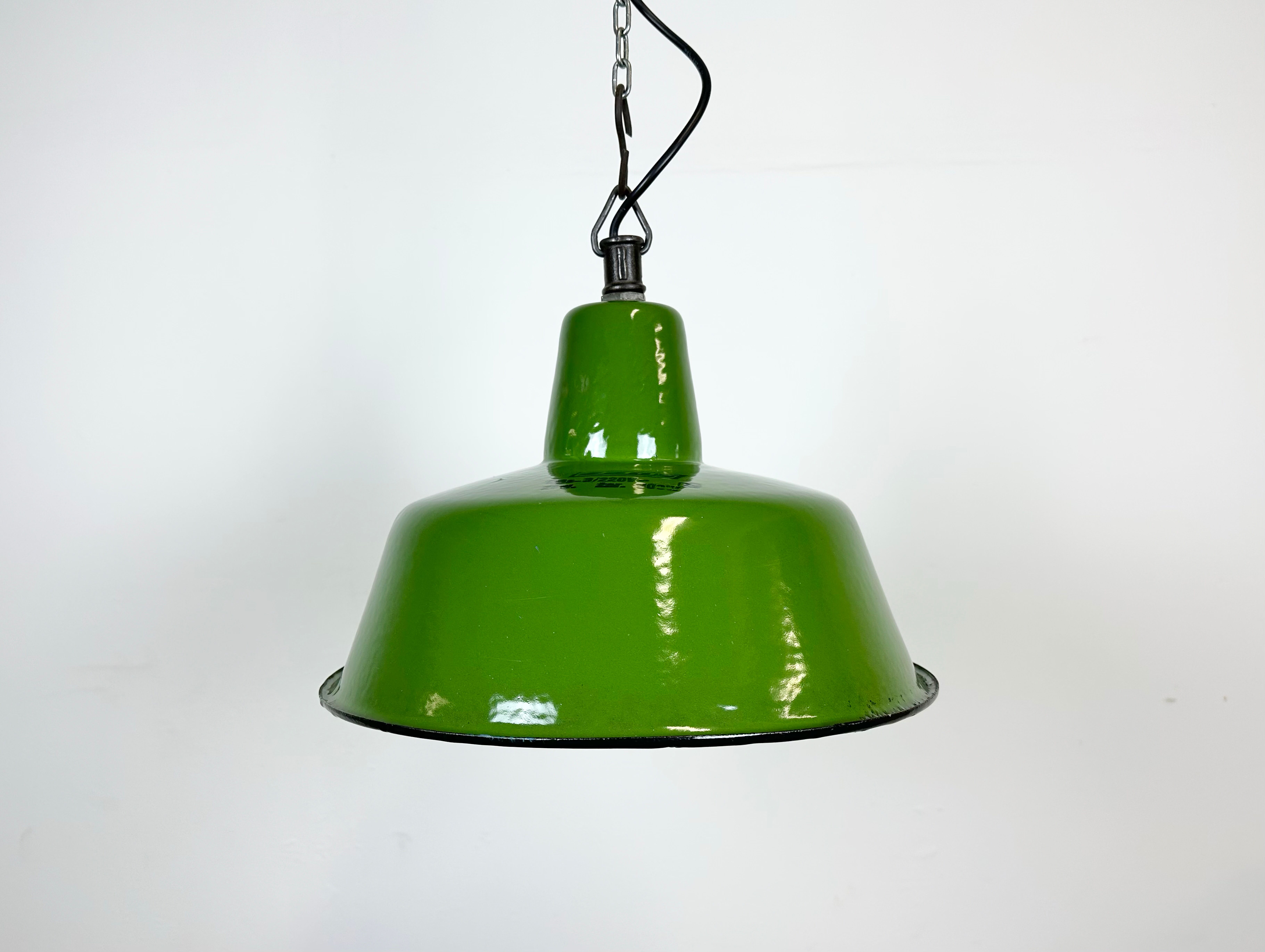 Industrial green enamel factory lamp from Zaos, 1960s