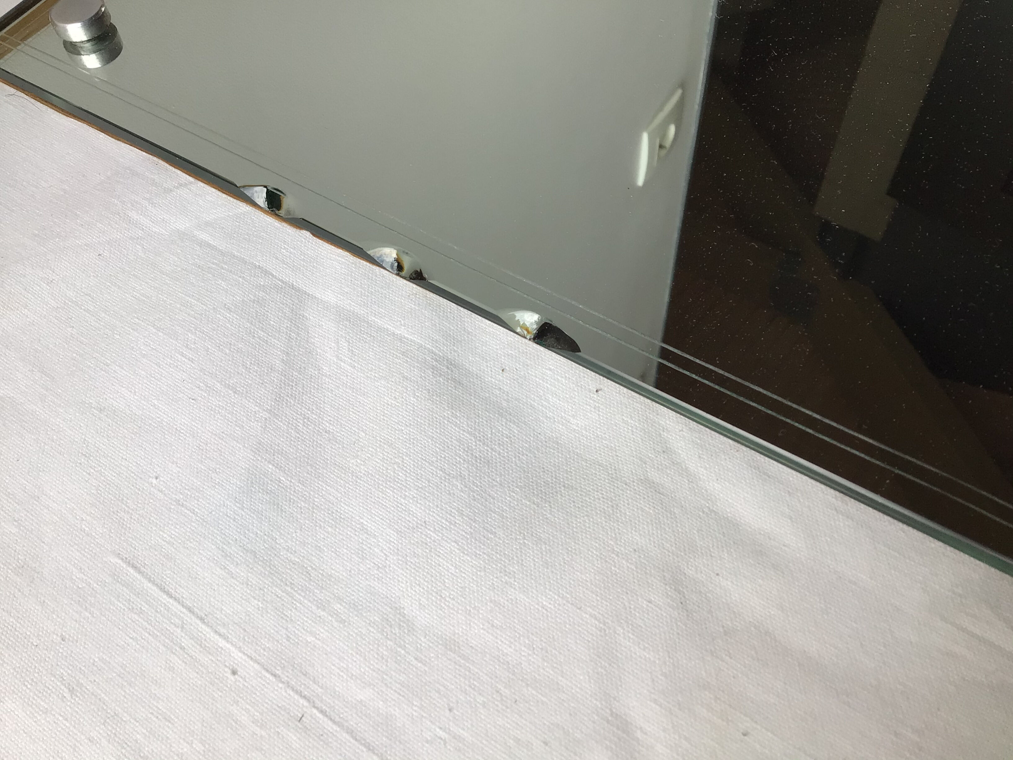 Thick engraved bevelled mirror 39cm X 30cm