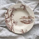 Deep ironstone plate "Cherry Tree" Creil and Montereau