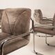 Guido Faleschini Italian Astro Chrome and Taupe Suede Armchairs for i4 Mariani