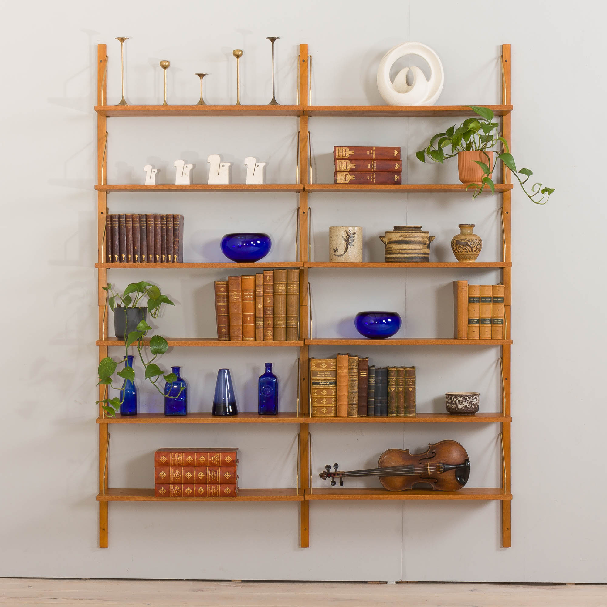 Danish oak modular shelving system 12 shelves