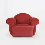 Set of 3 French Art Deco Red velvet Upholstered Armchairs, 1930s