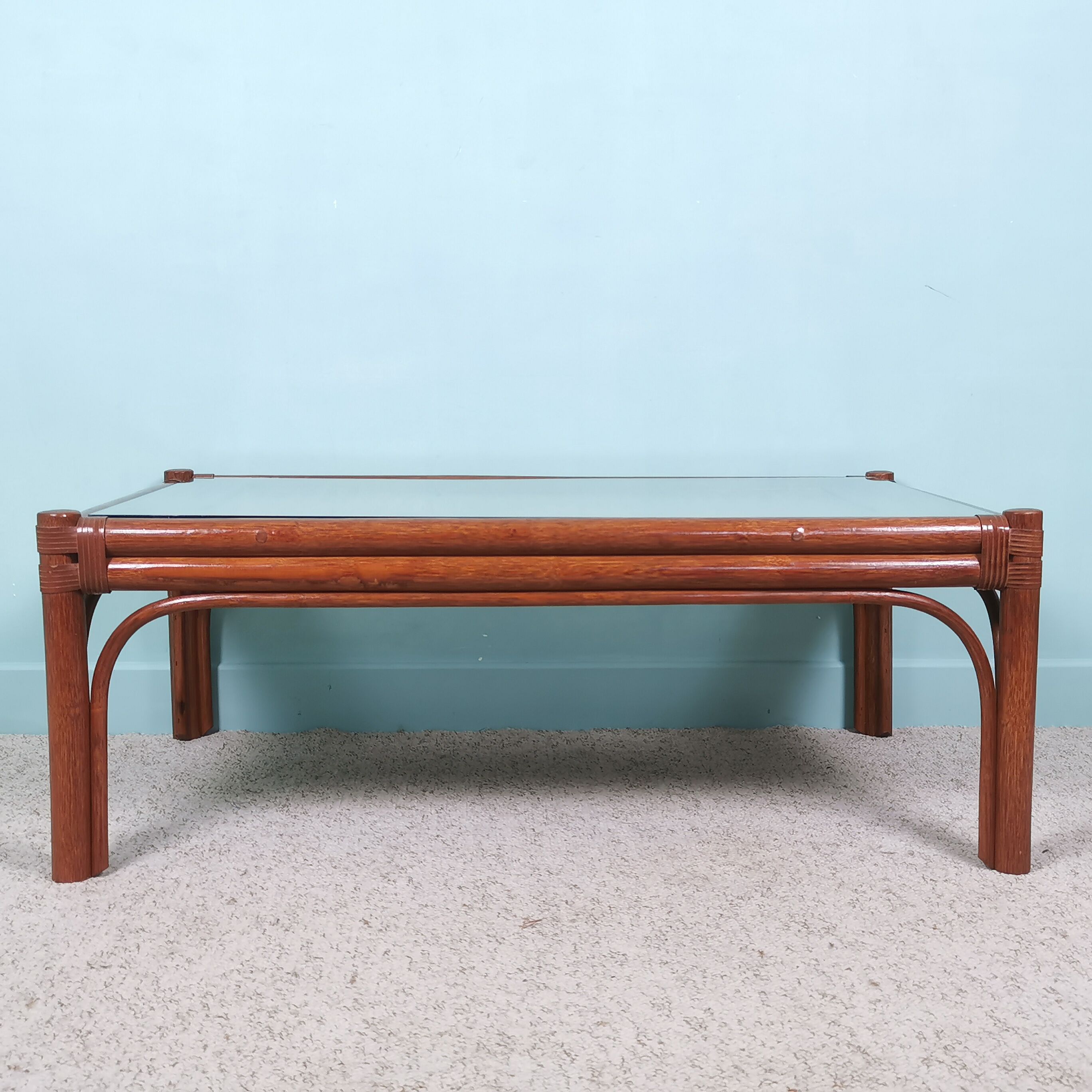 Bamboo and glass coffee table