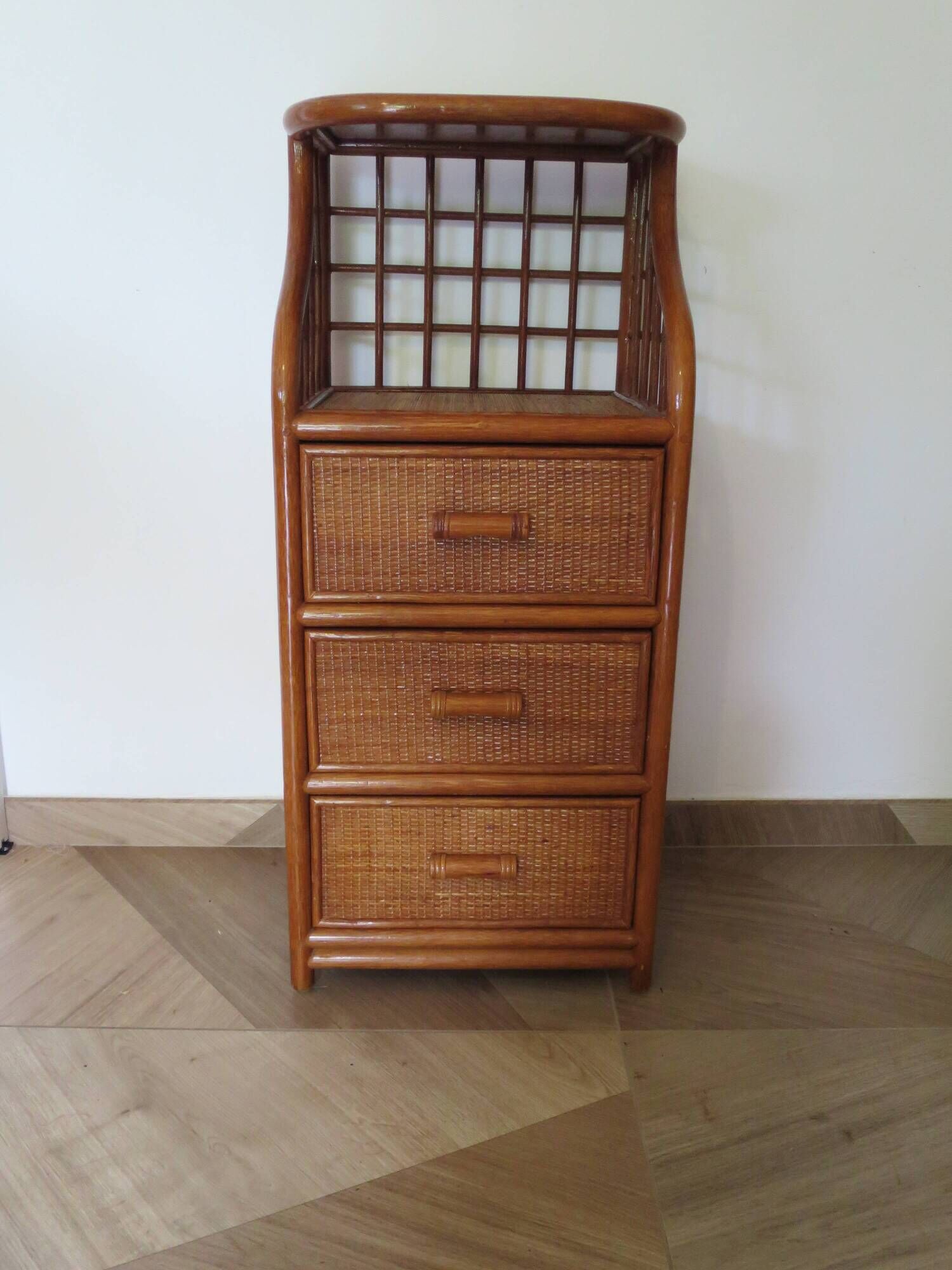 Vintage - sideboard - chest of drawers - woven rattan chest of drawers - wood - bamboo - 80s