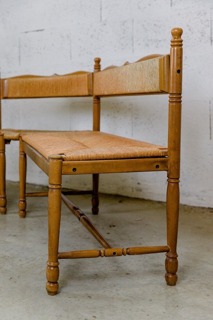 Wooden & straw corner bench