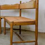 Wooden & straw corner bench