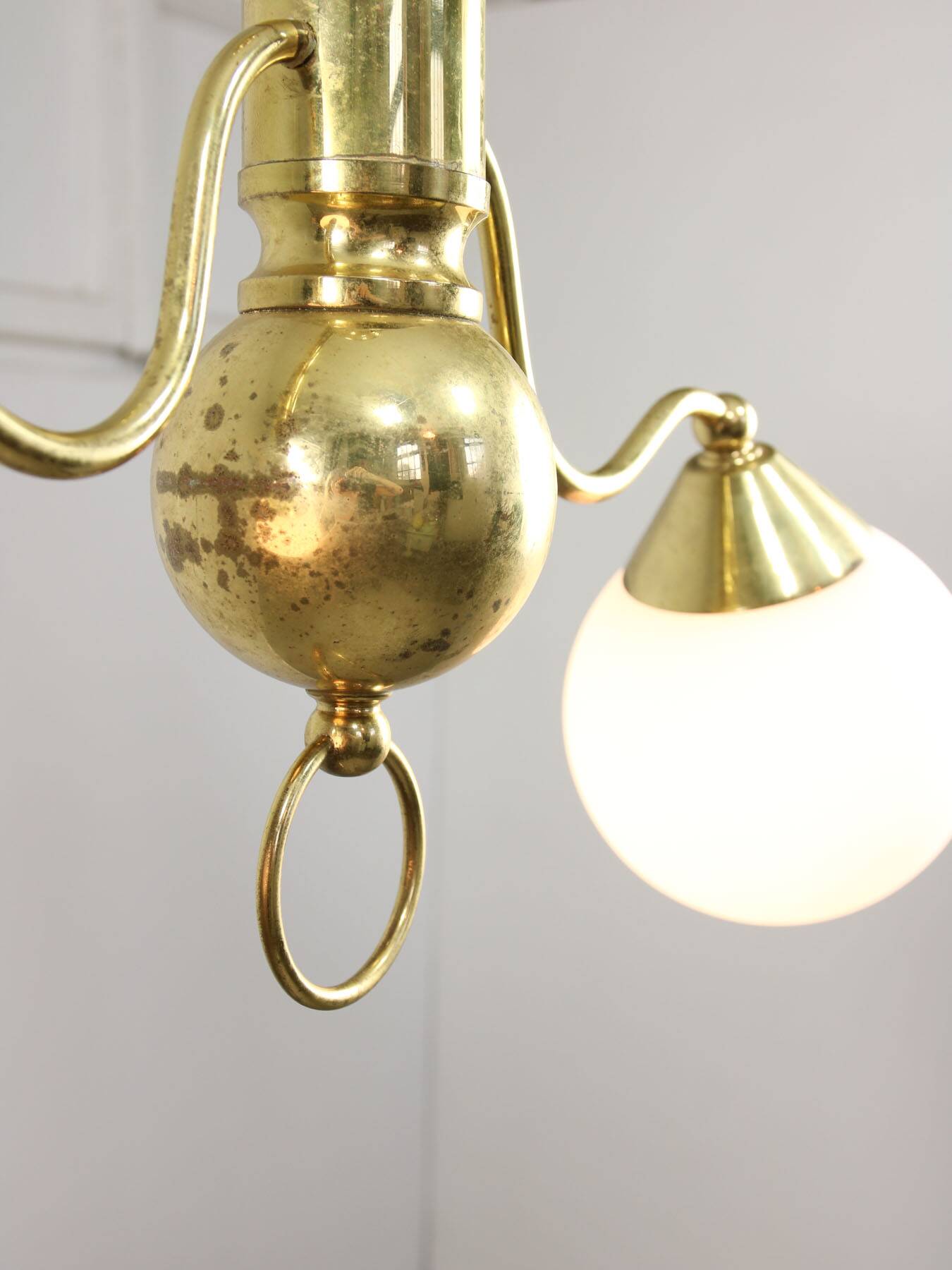 Art Deco Italian Brass and Opaline Chandelier