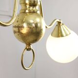 Art Deco Italian Brass and Opaline Chandelier