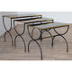 Vintage nesting tables in metal and black opaline glass 1950