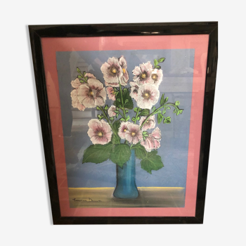 Bouquet painting framed and signed Genevieve Devouge