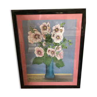 Bouquet painting framed and signed Genevieve Devouge