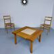 Table basse ancienne bois et travertin design des années 70 vintage