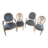 Lot de 2 fauteuils et 4 chaises style Louis XVI dossier Mongolfière