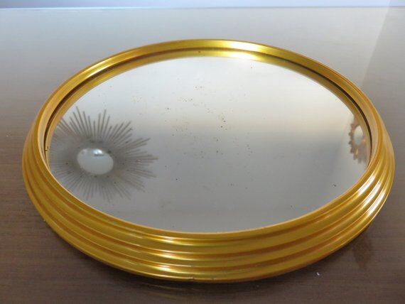 50 60 years gold metal round mirror tray