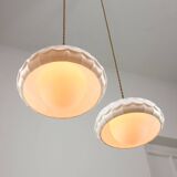Mid-Century Italian Ceramic & Brass Pendant Lamps, Set of 2