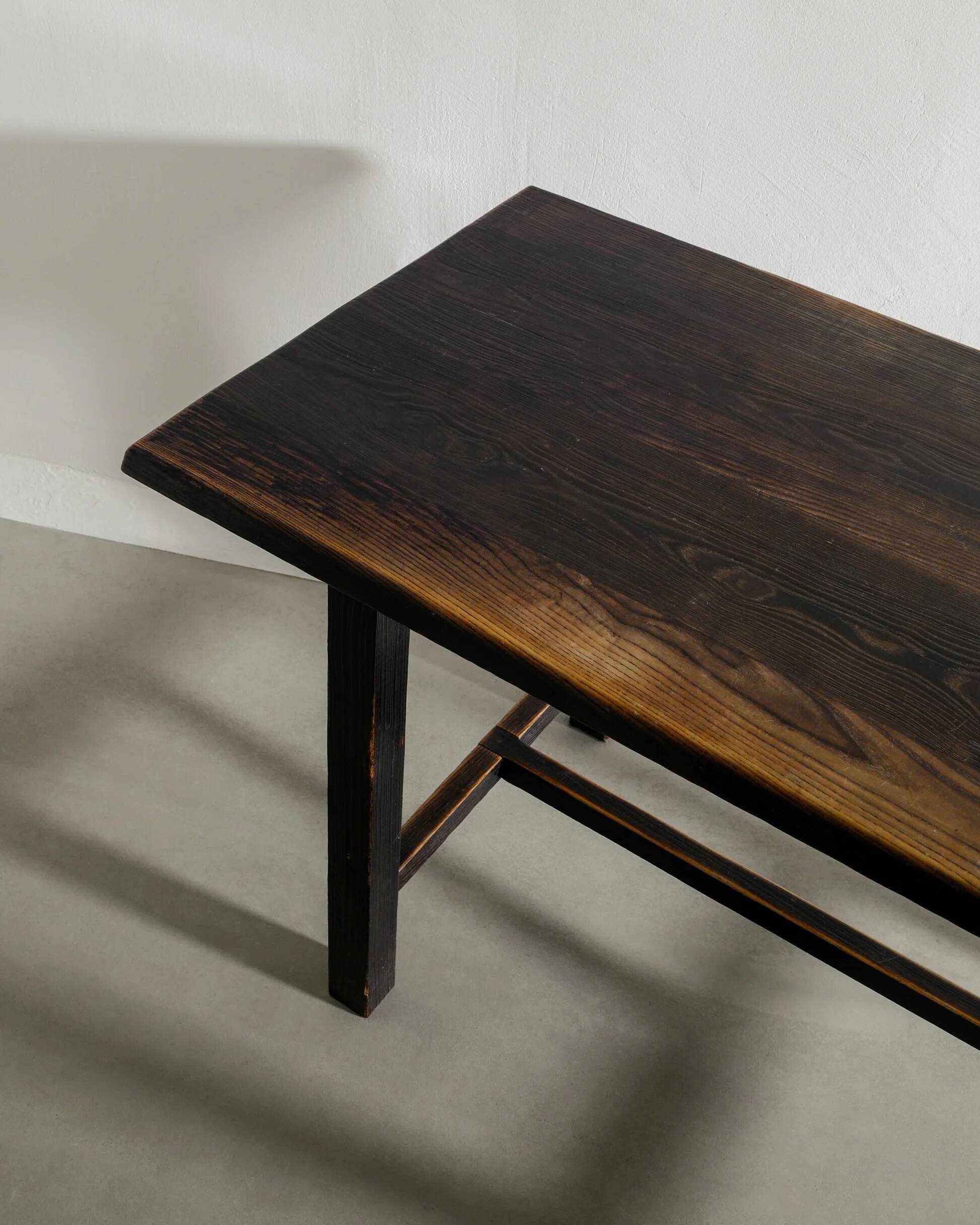 French Mid Century Black Wooden Ebonized Cabin Dining Set, 1950s