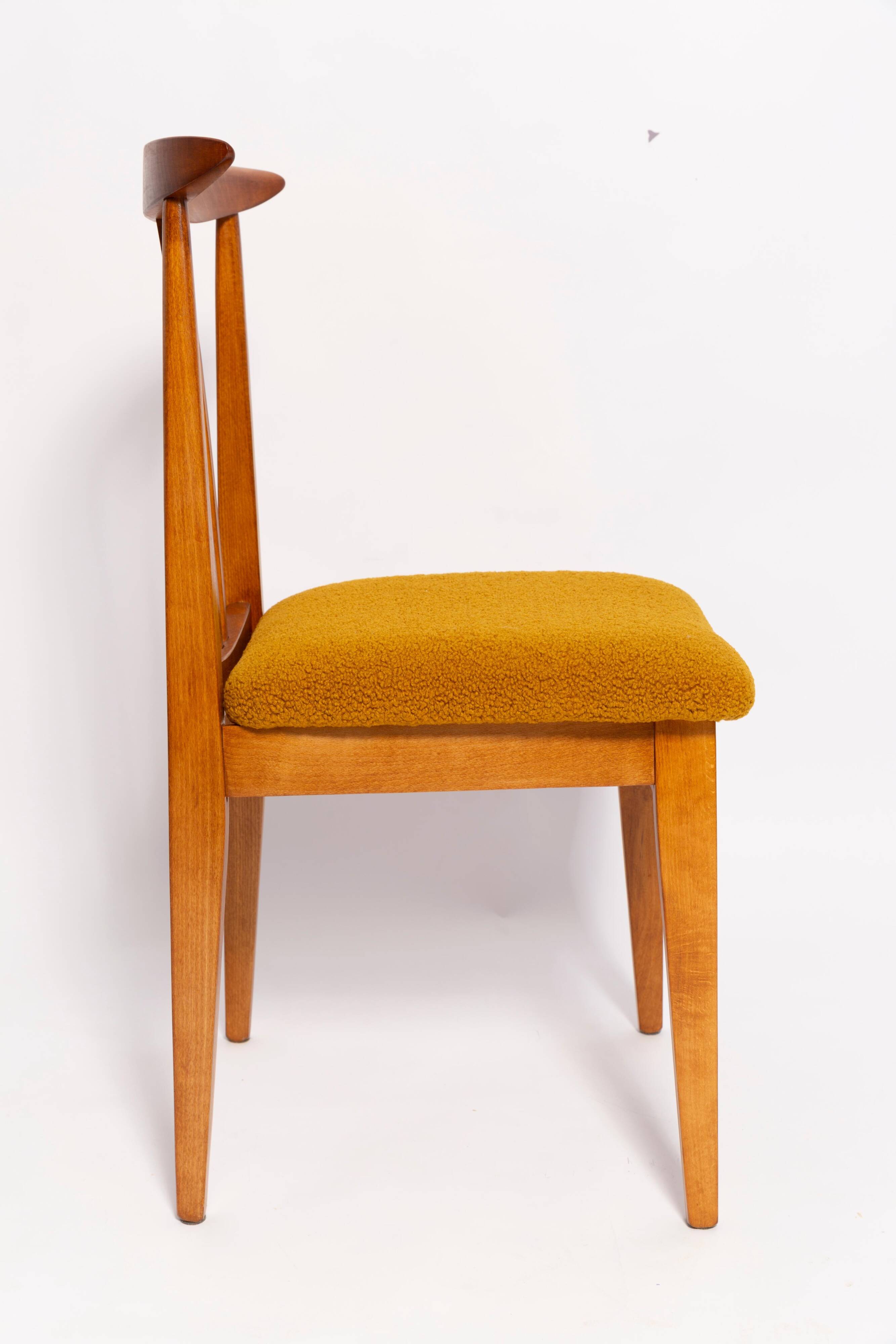 Ochre Bouclé Chair Mid-Century, Medium Wood, M. Zielinski, Europe 1960s