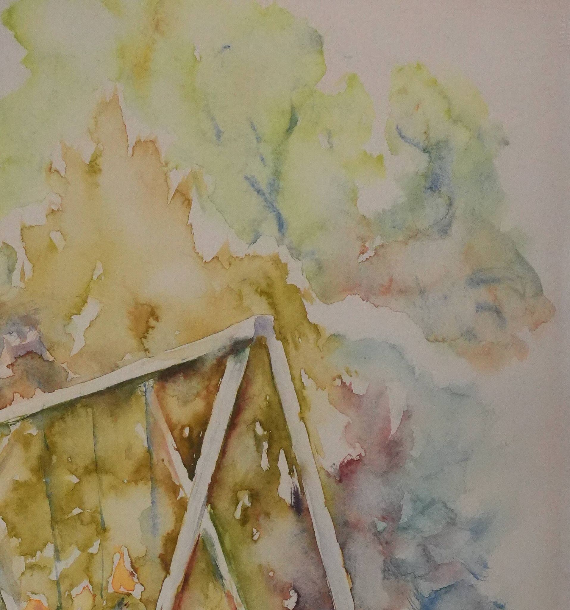 Ecole XXe : Le parc fleuri, aquarelle originale signée