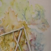 Ecole XXe : Le parc fleuri, aquarelle originale signée