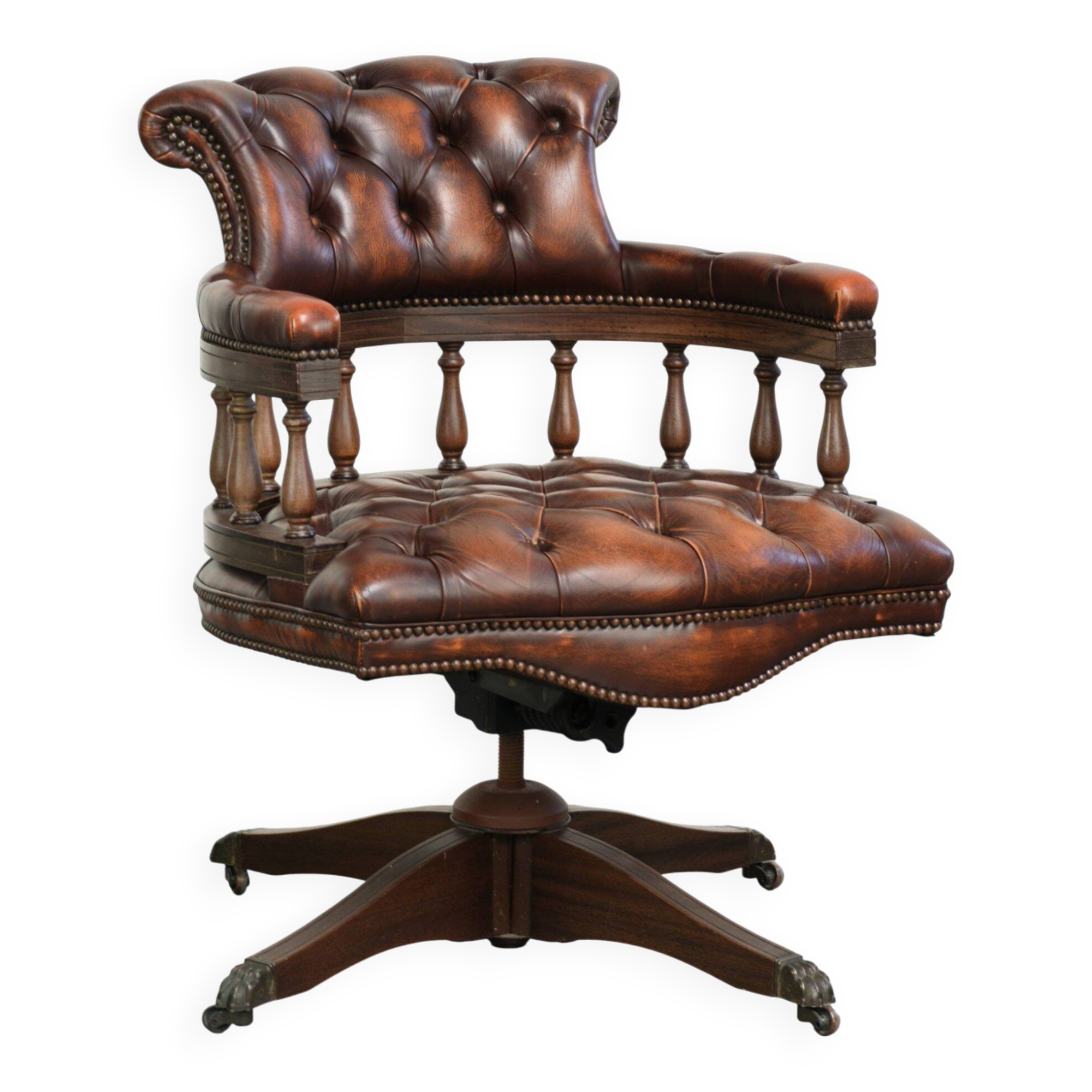English cowhide Chesterfield swivel and tilt button seat office chair
