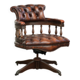 English cowhide Chesterfield swivel and tilt button seat office chair