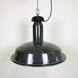 Large Industrial Grey Enamel Factory Lamp with Cast Iron Top, 1960s