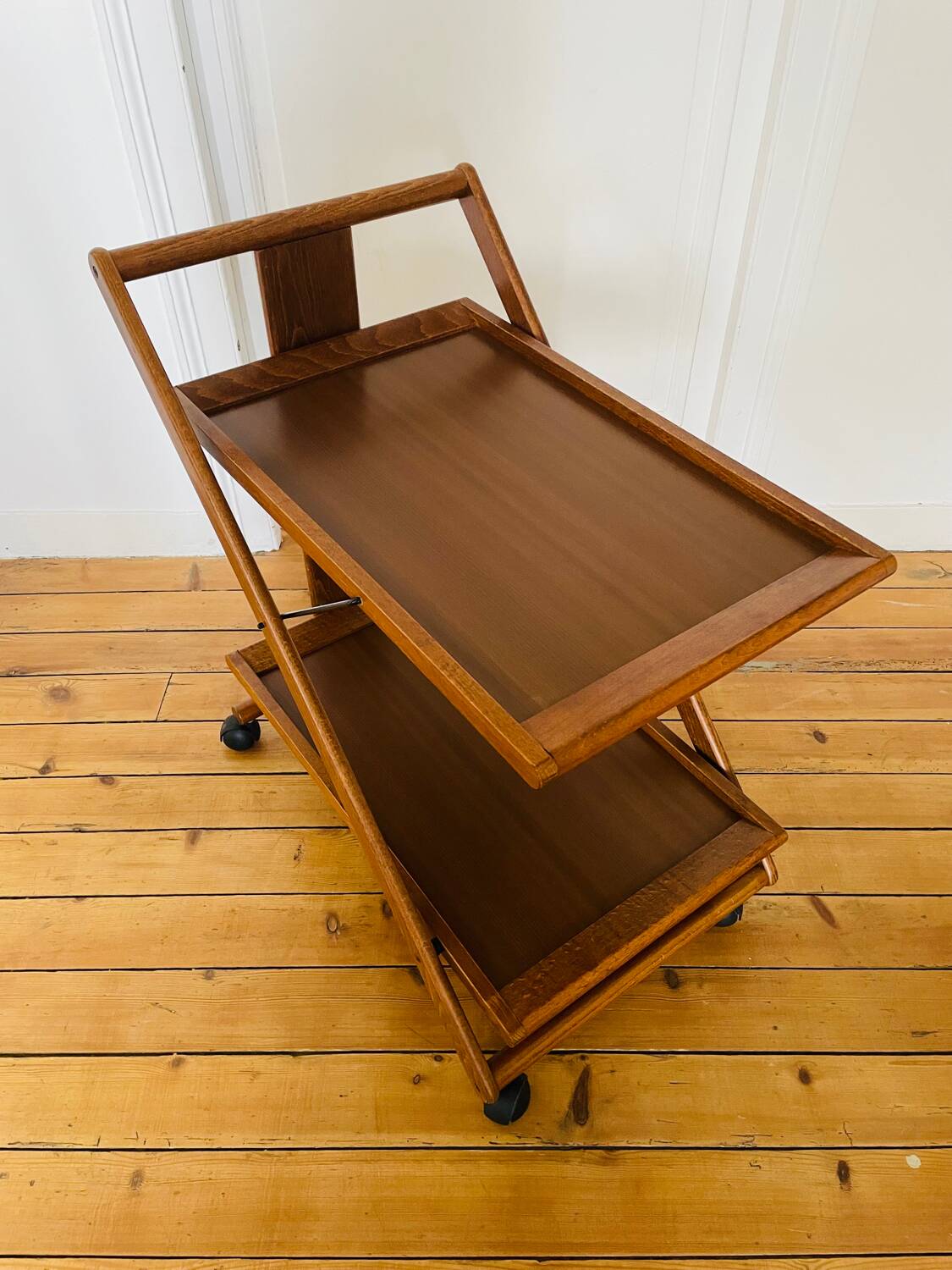 Vintage wooden trolley serving cart, 1960