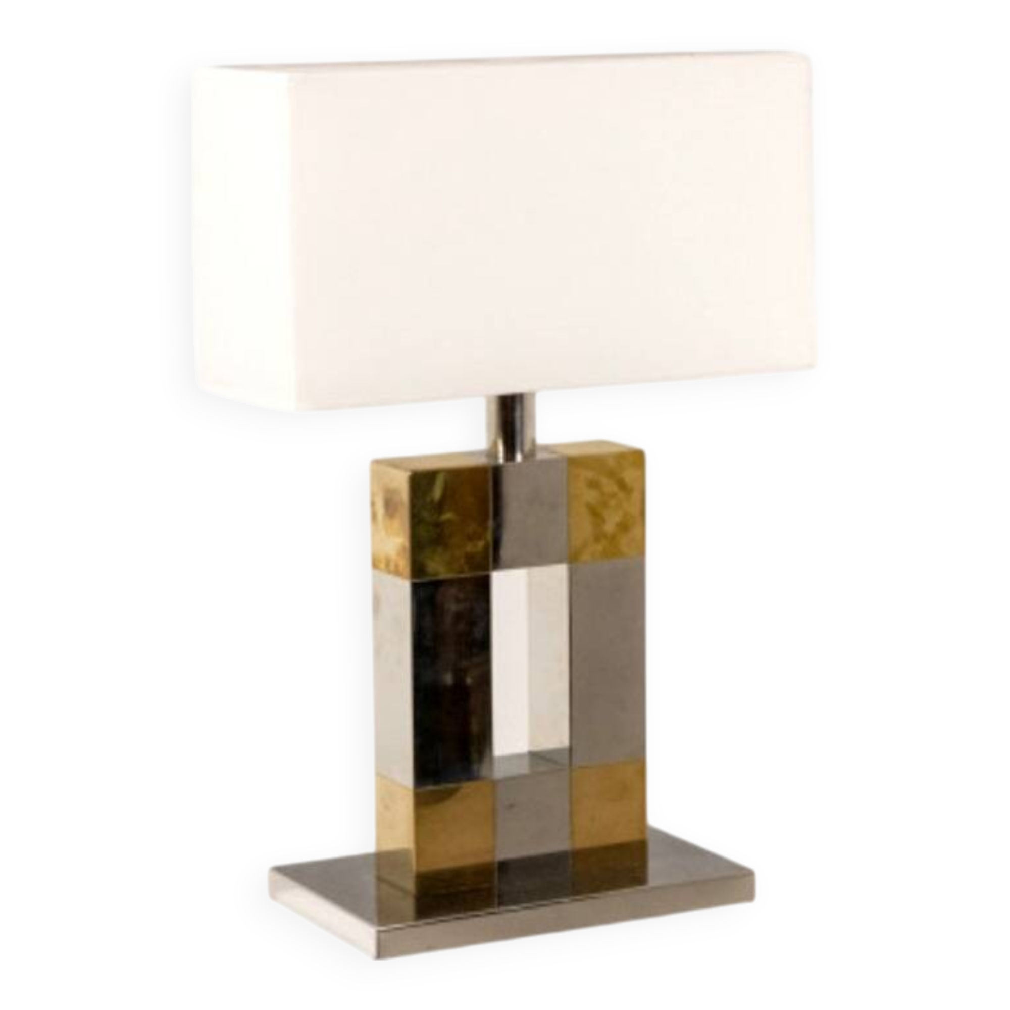 Geometric lamp in silver and gold metal. 1970s.