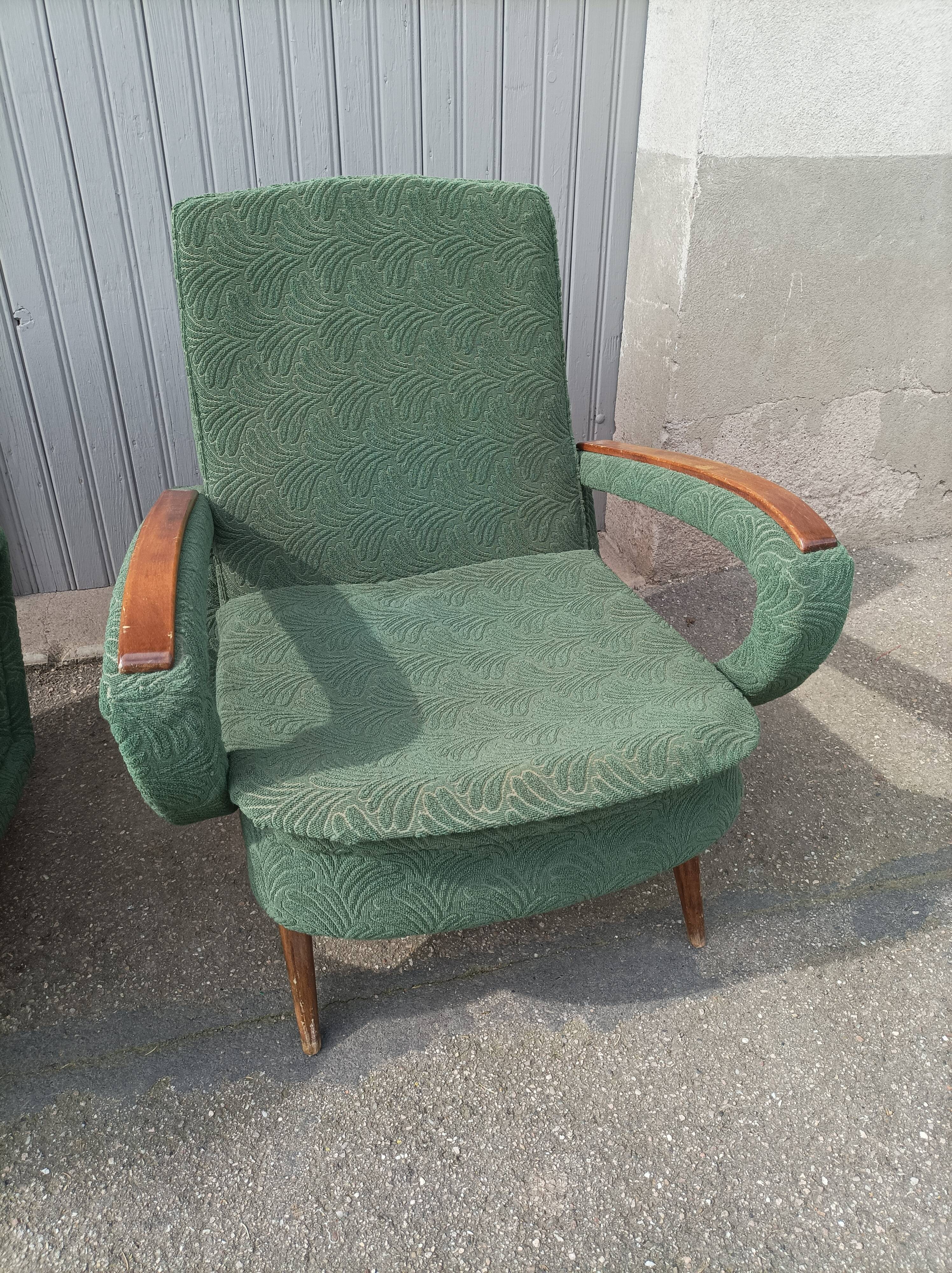 Pair of vintage armchairs green fabric