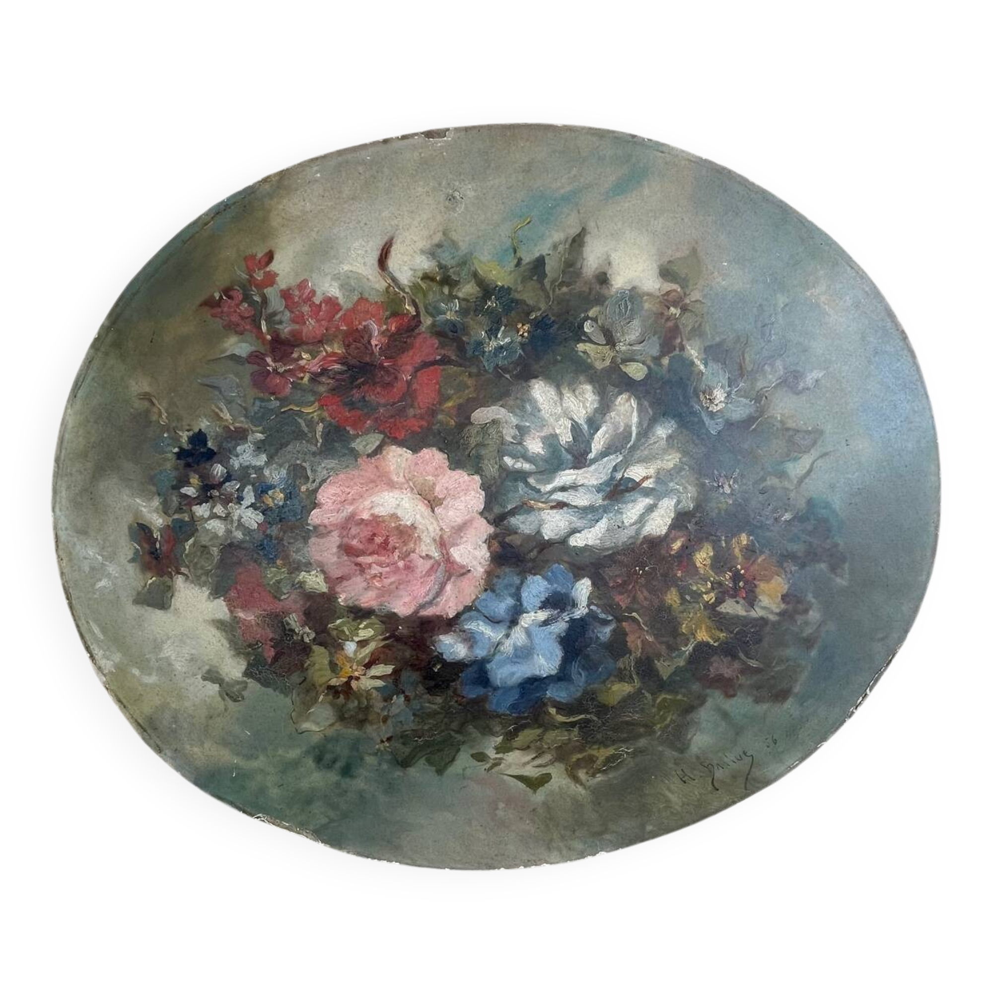 Oval painting Still life with flowers