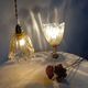 Hanging pendant light thick transparent draped and amber glass, vintage