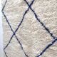 Moroccan Berber carpet Beni Ouarain ecru with majorelle blue diamonds 2.54x1.54m