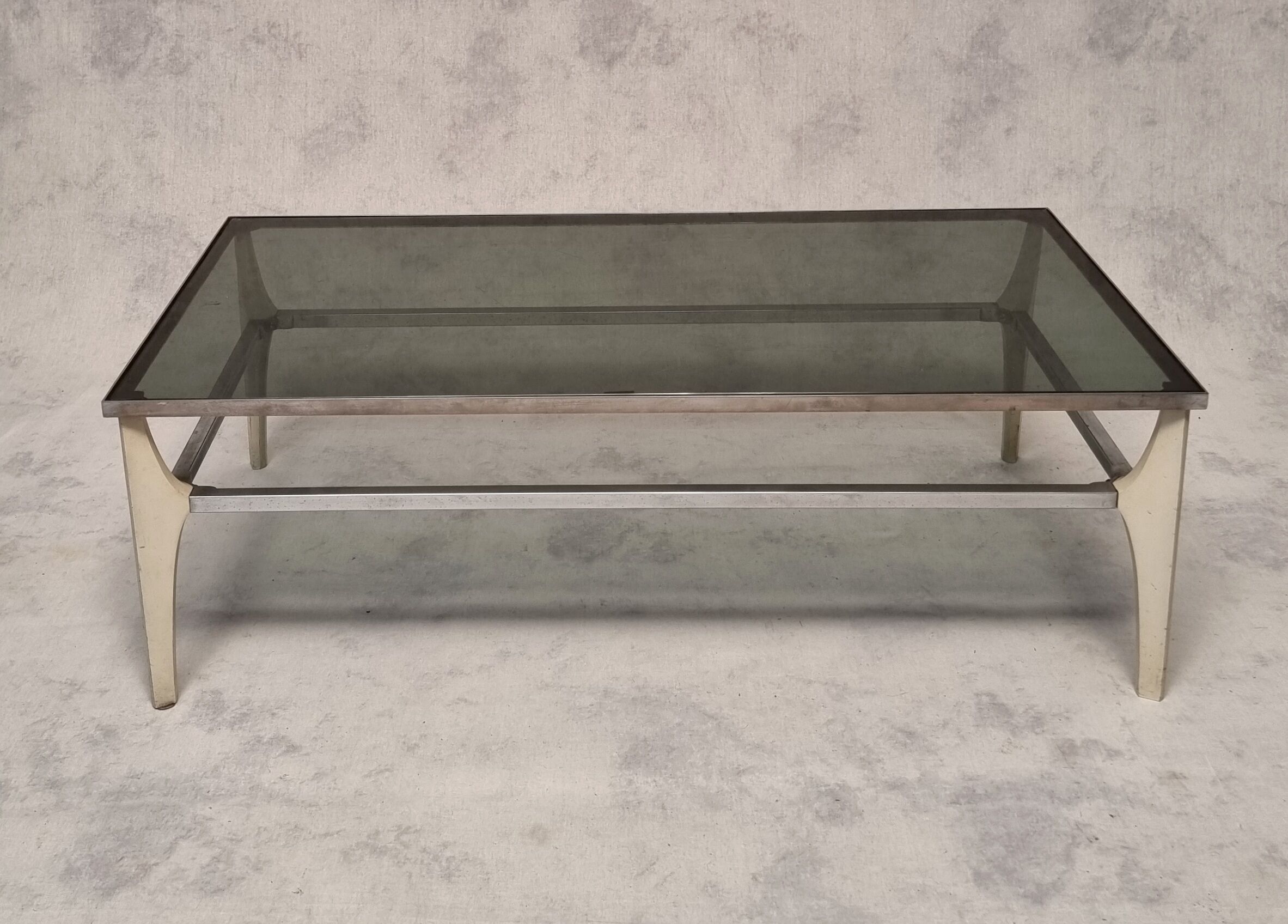 Italian coffee table metal & smoked glass ca 1970