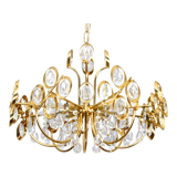Mid century hollywood regency palwa gilt brass and crystal chandelier