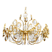 Mid century hollywood regency palwa gilt brass and crystal chandelier