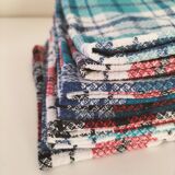 Ensemble de 12 serviettes vintage à carreaux – Rouge et turquoise