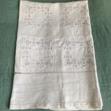 Nappe lin brodée main ancienne