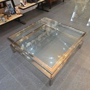 Sliding top coffee table – 70s design – chrome & glass – 108 cm