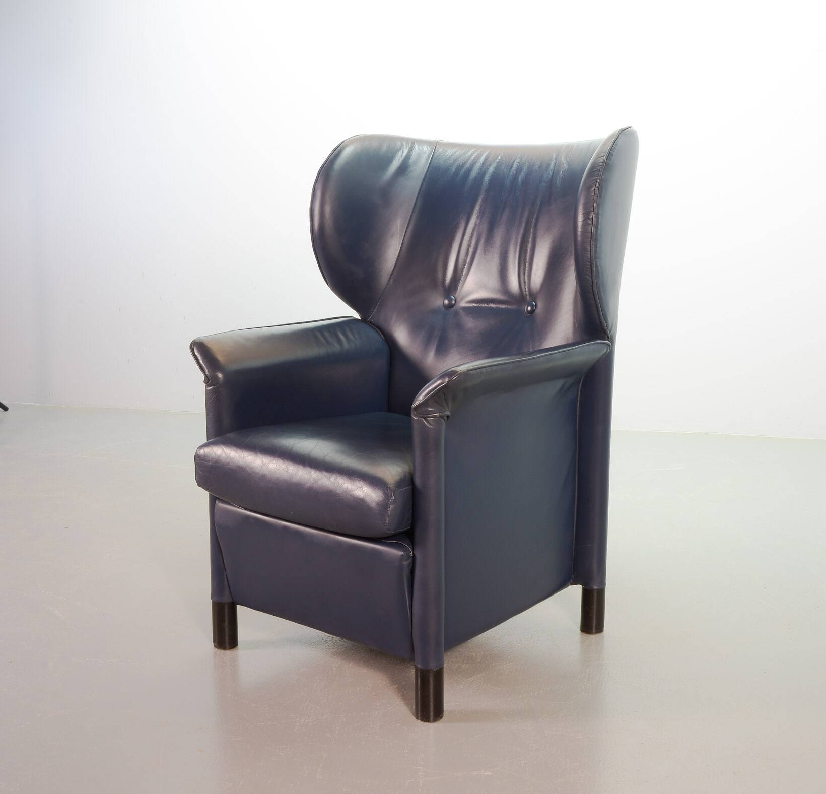 Wittmann Petrol Soft Leather Wing Chair Designed Model Aura  by Paolo Piva