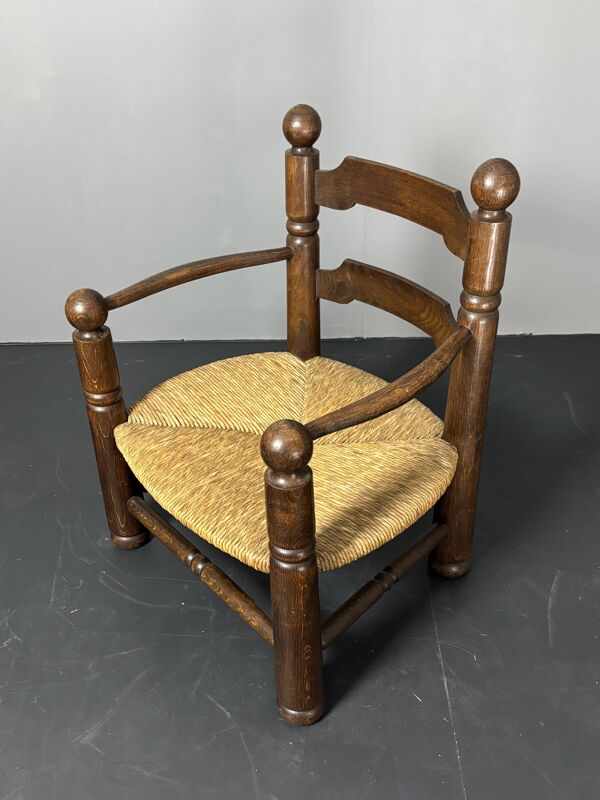 Fauteuil d'appoint brutaliste français en chêne bas, par Charles Dudouyt, vers 1940