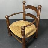 Brutalist French low rush oak side armchair by Charles Dudouyt ca 1940s