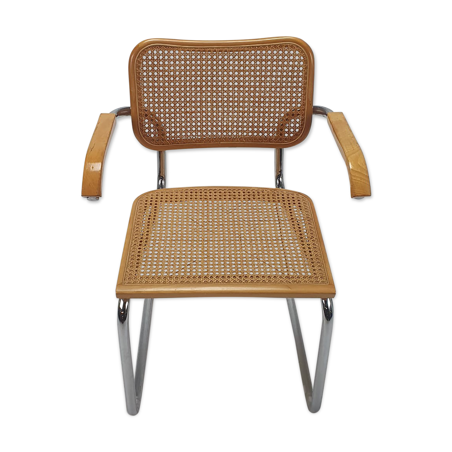 Tubular frame and cane cantilever desk chair Marcel Breuer