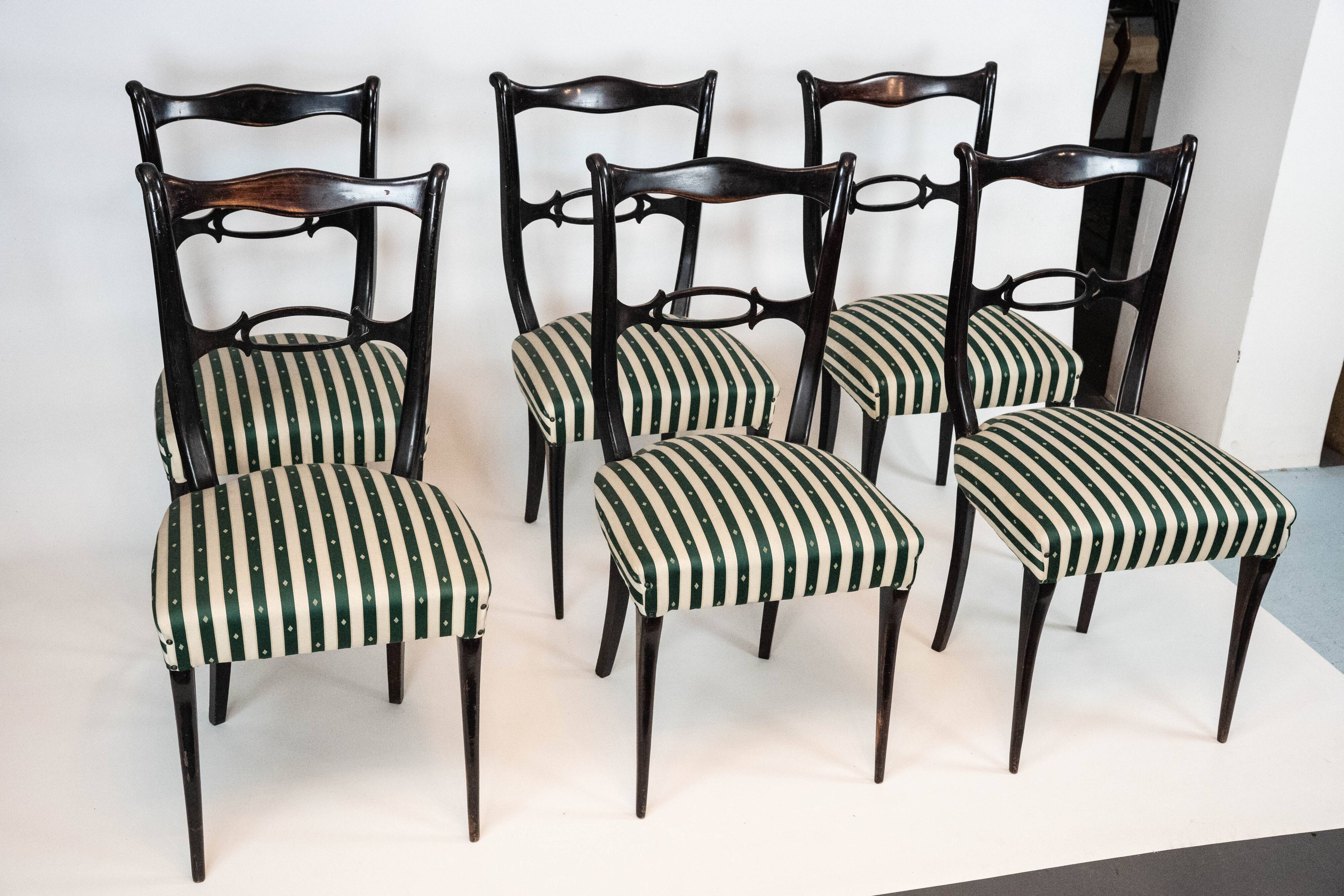 Mid-Century set of six dining chairs attributed to Paolo Buffa. Italy 1950s