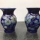 Pair of old Betschdorf vases in vintage Alsace blue enamelled stoneware