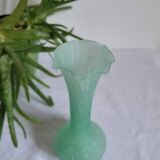 Green and white glass paste single flower vase