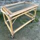 Vintage rolling dessert trolley in rattan, removable tray, Riviera style, 50s-60s.